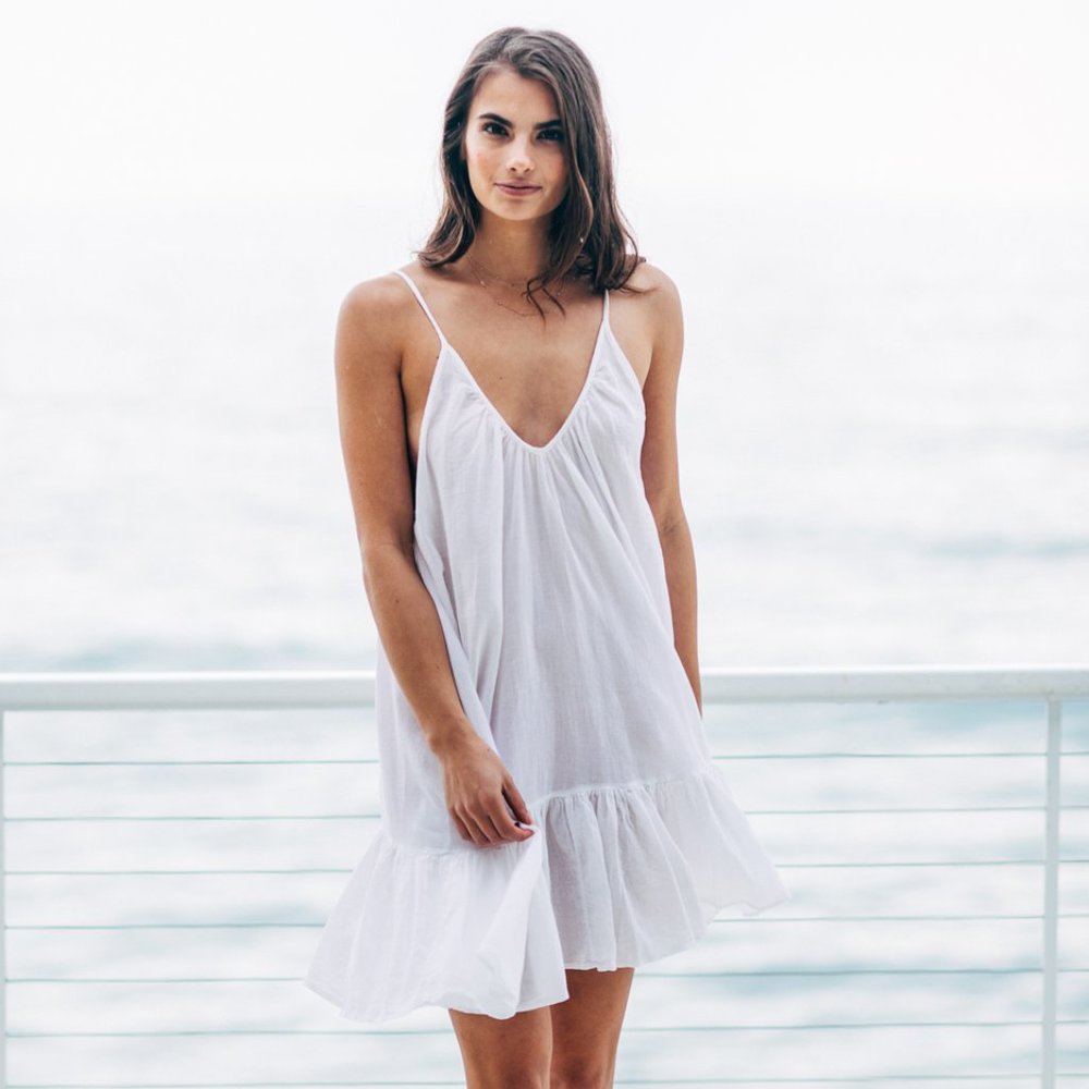 9Seed St Tropez Ruffle Mini Dress Cover Up, White, One Size